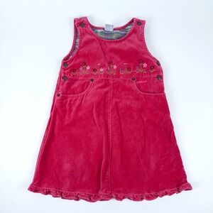 Vintage OshKosh Y2K Floral Embroidered Velour Pinafore Dress Pink Girls Sz 4